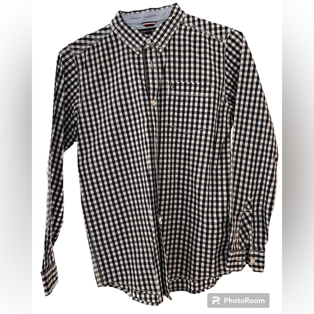 Boys Large Size 16-18 Tommy Hilfiger Button Up navy/white check shirt